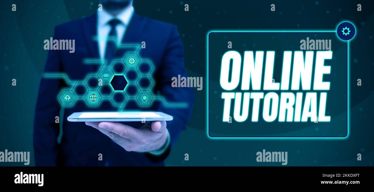 Text caption presenting Online Tutorial. Word for process of tutoring ...