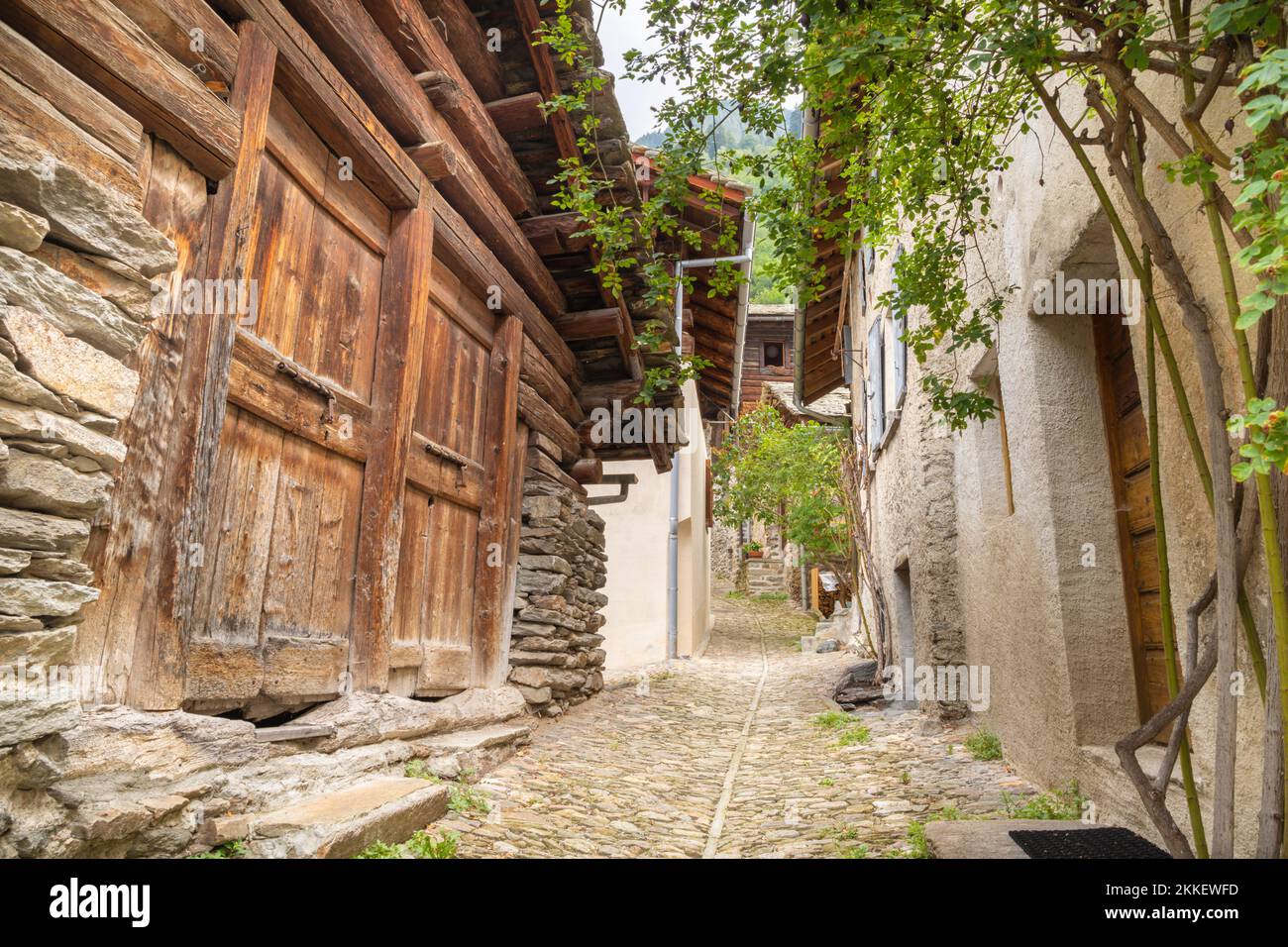 The rural architecture of Soglio village in the Bregaglia range - Switzerland. Stock Photo