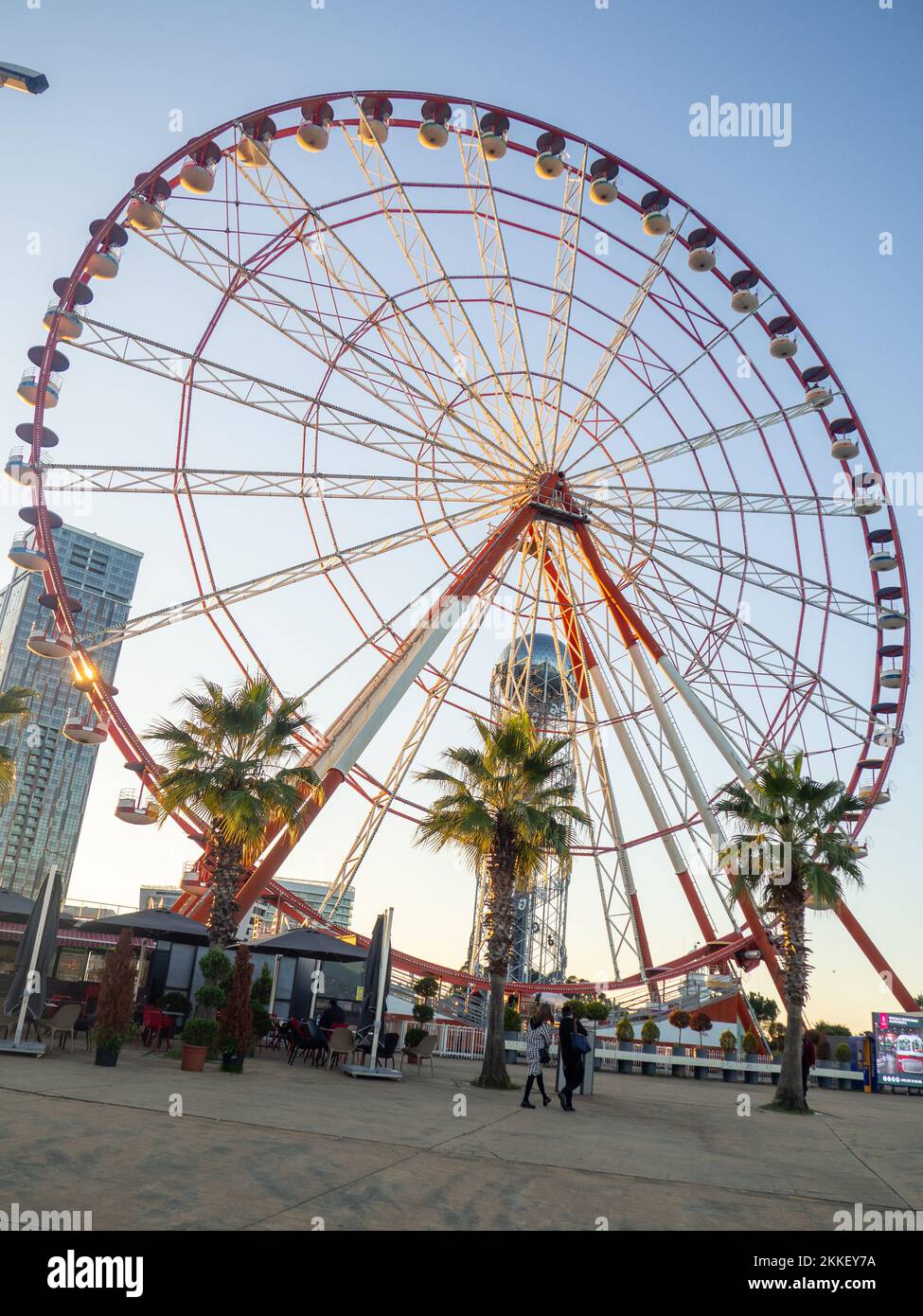 Part of the ferris wheel. Ferris wheel at an unusual angle