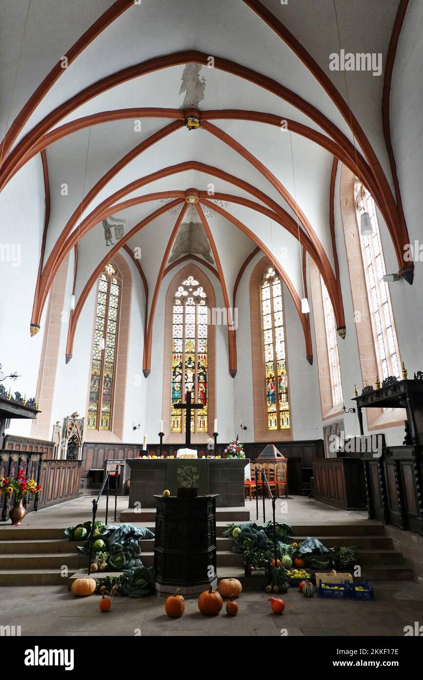 Innenansicht der evangelischen Liebfrauenkirche, Hessen, Deutschland, Grebenstein Stock Photo