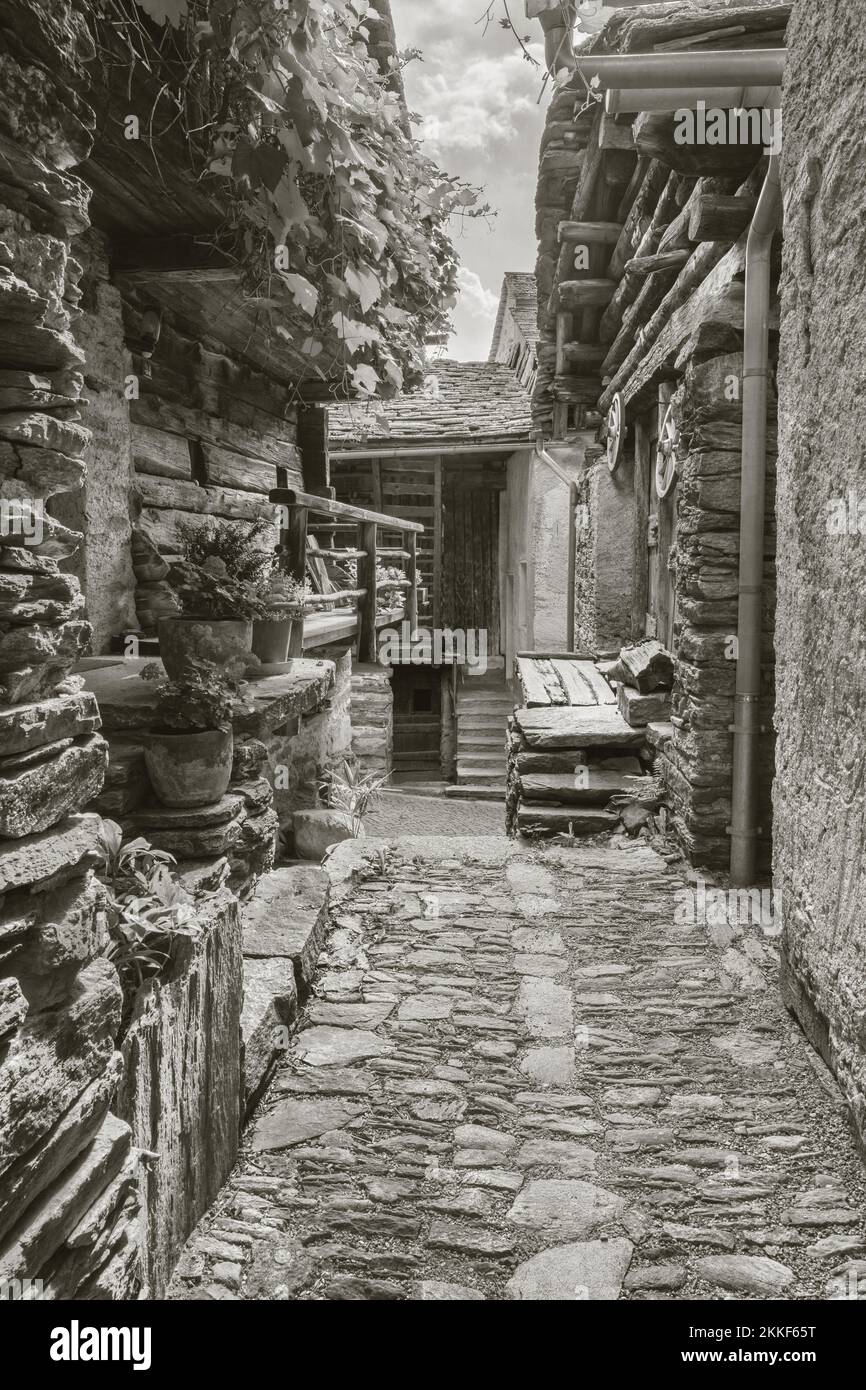 The rural architecture of Soglio village in the Bregaglia range - Switzerland. Stock Photo