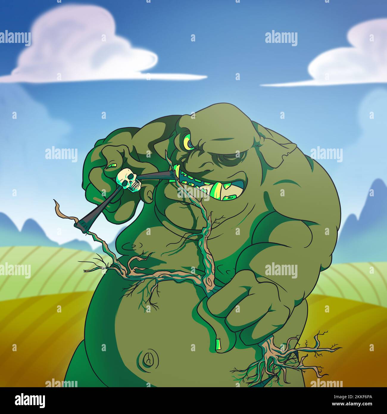 Triste ogro Emoji. Goblin emoción dolorosa aislados. Green Monster troll  face Imagen Vector de stock - Alamy