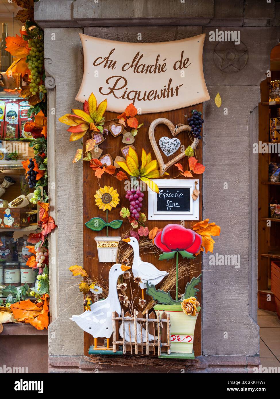 Riquewihr, France - October 12, 2022: Shop with souvenirs and local specialties from Alsace Stock Photo