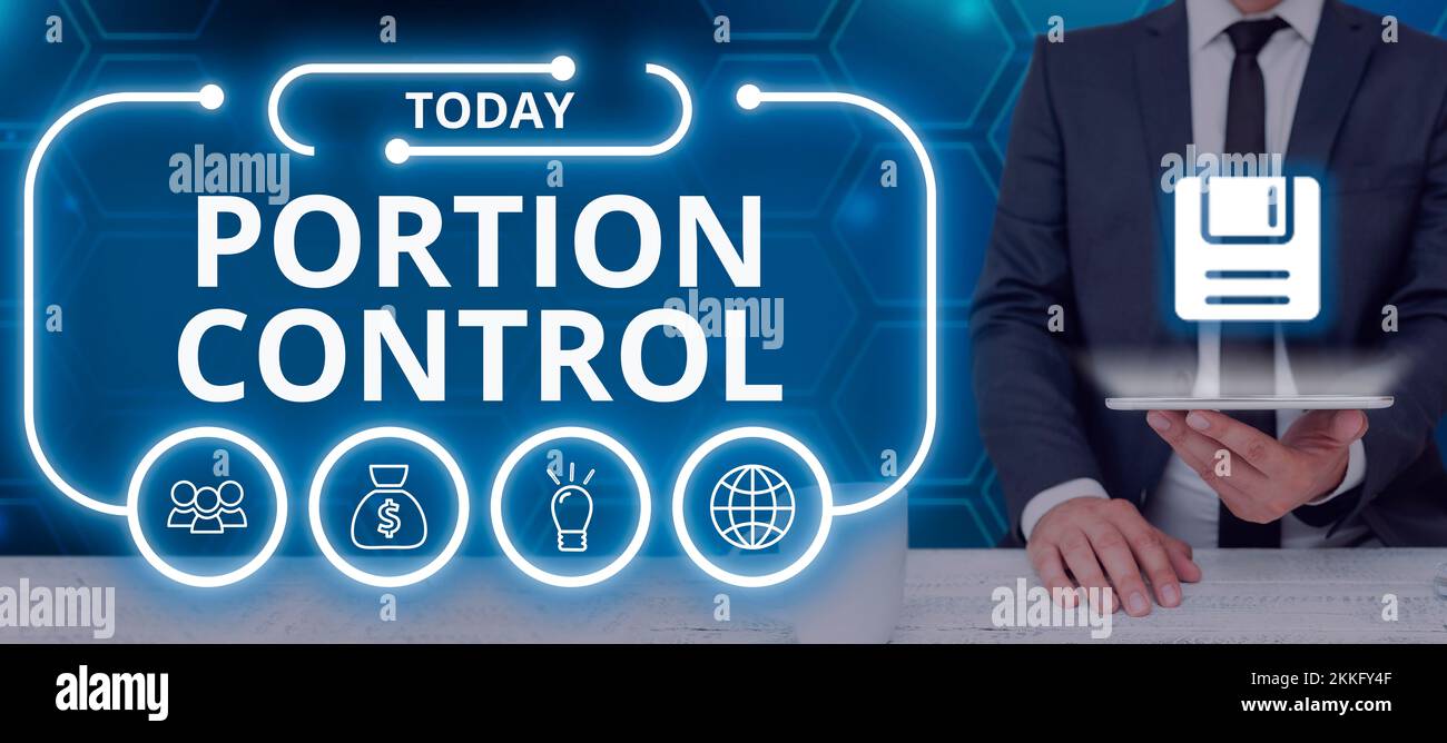 Text caption presenting Portion Control. Business showcase knowing the