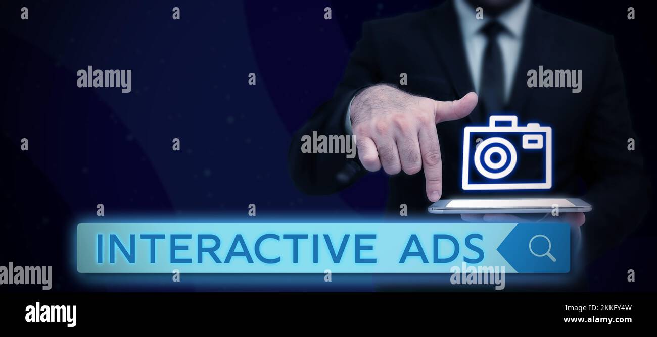 Hand writing sign Interactive Ads. Internet Concept uses interactive ...