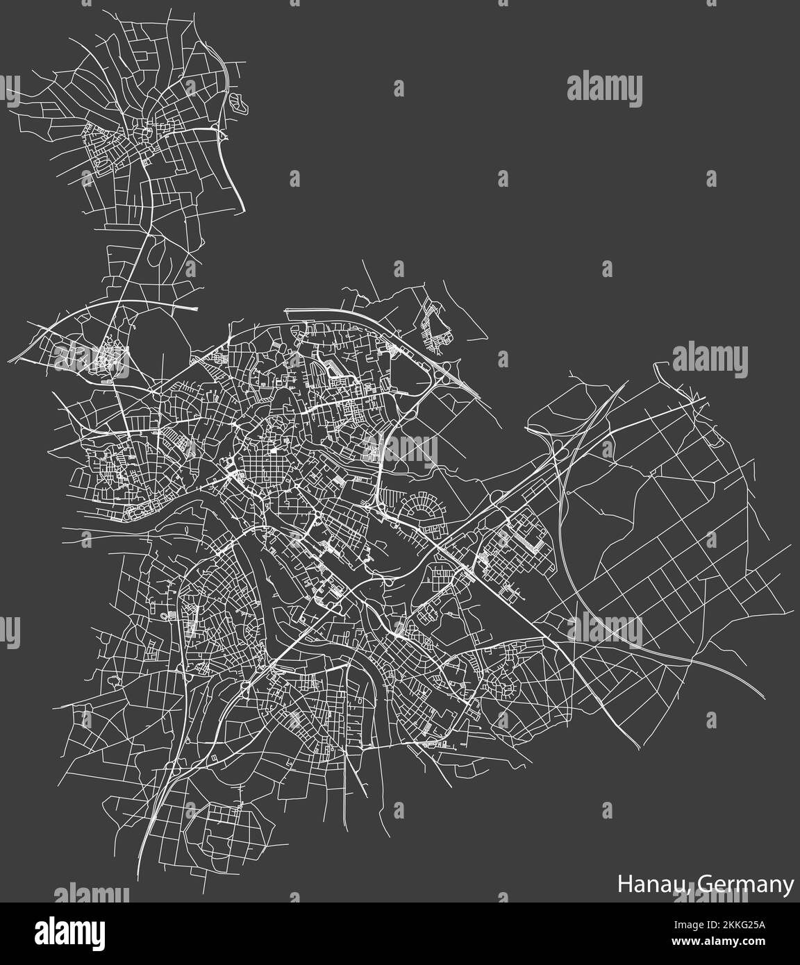 Street roads map of HANAU, GERMANY Stock Vector