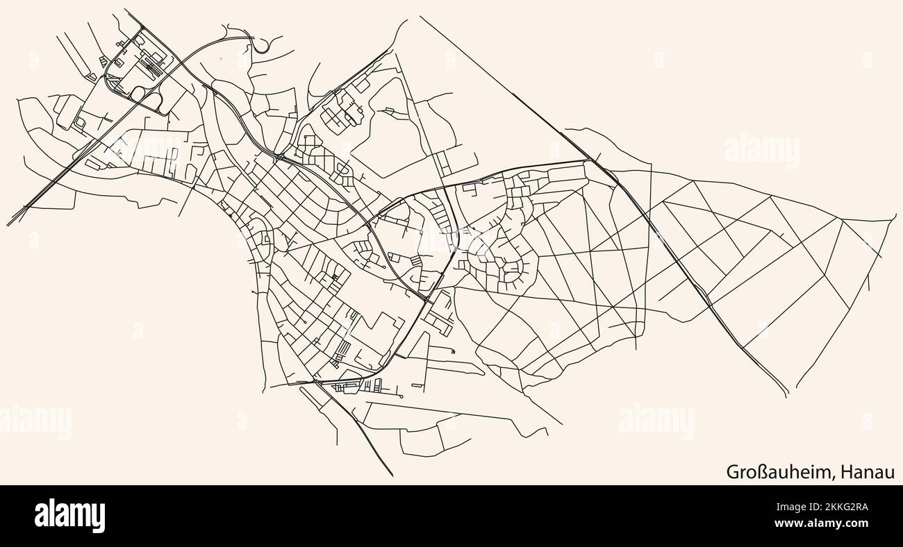 Street roads map of the GROSSAUHEIM MUNICIPALITY, HANAU Stock Vector