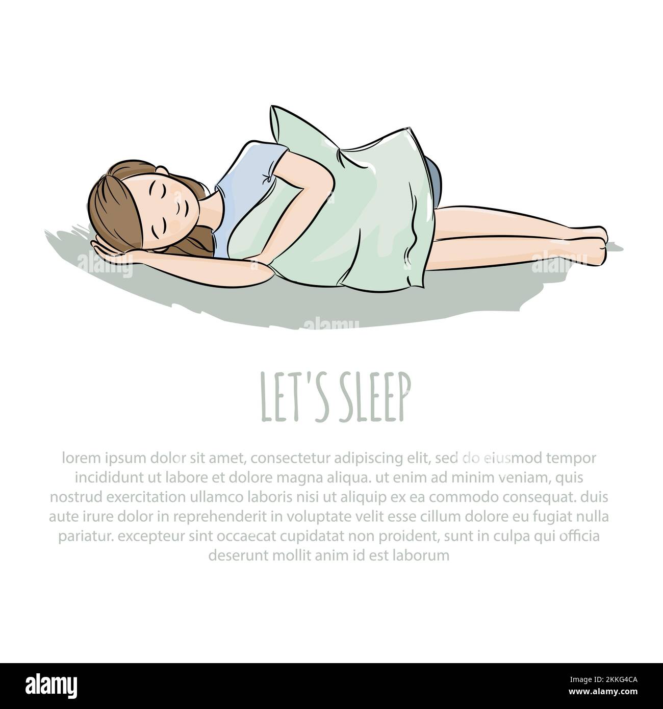 LET SLEEP FACE Girl Health Care Medicine Lifestyle Text Vector