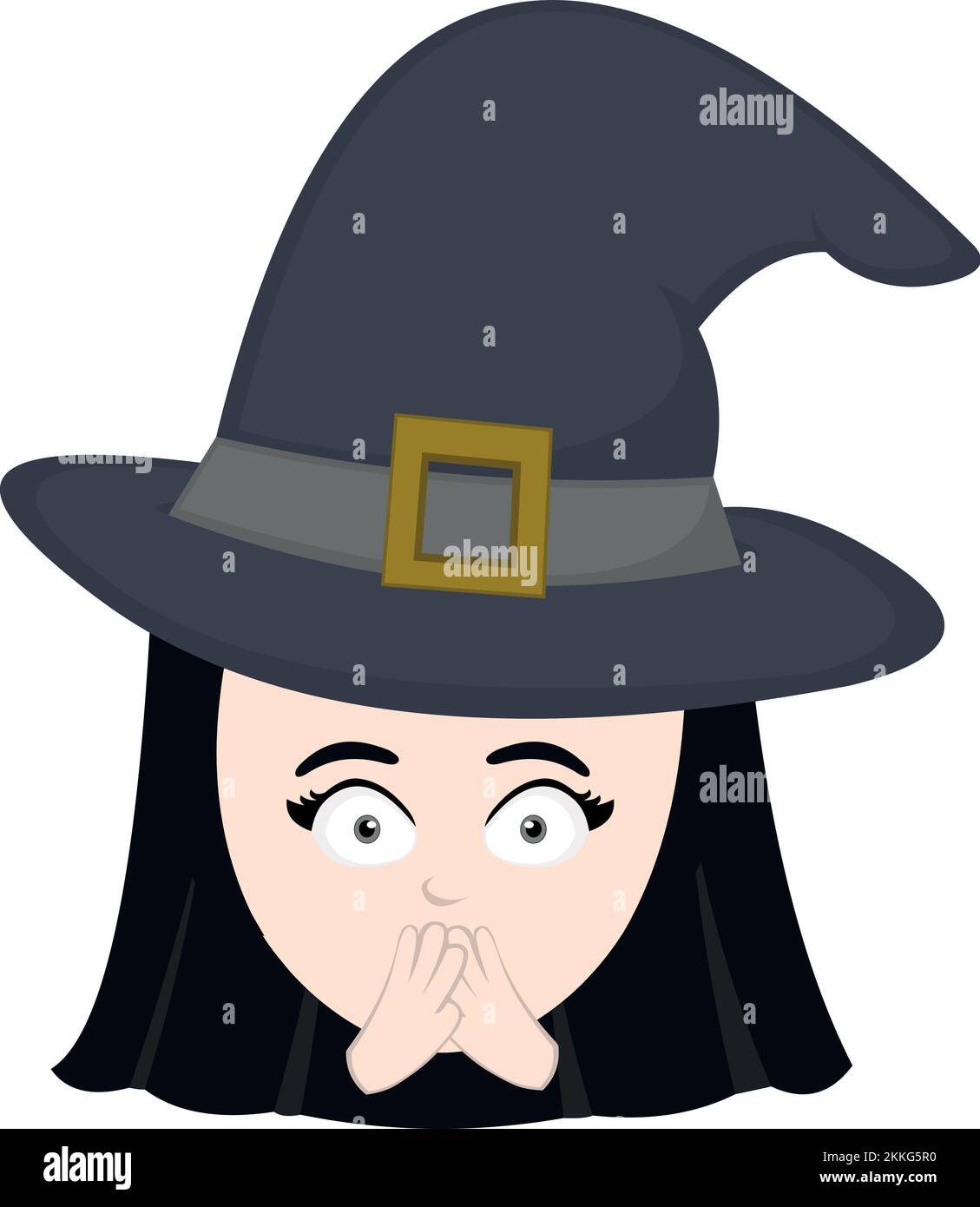 vector illustration of a witch cartoon covering her mouth with her hands Stock Vector
