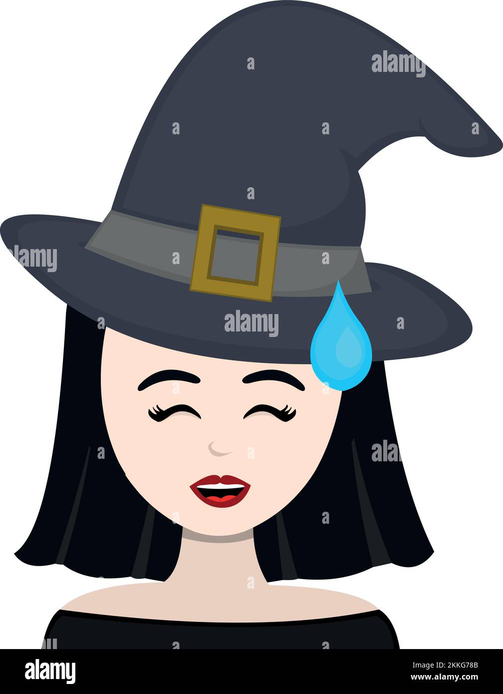 vector illustration of a cartoon witch with an embarrassed expression and a drop of sweat on her head Stock Vector