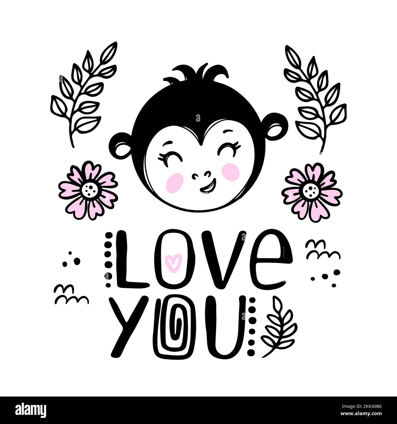 LOVE ME MONKEY Baby Birthday Cute Animal Festive Greeting Card Cartoon