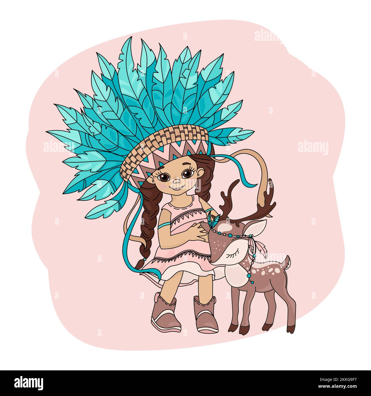 LOVELY POCAHONTAS Indians Princess Girl American Native Forest Deer