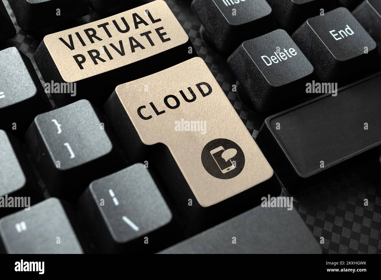 Hand writing sign Virtual Private Cloud, Word Written on configurable pool of shared computing resources Stock Photo