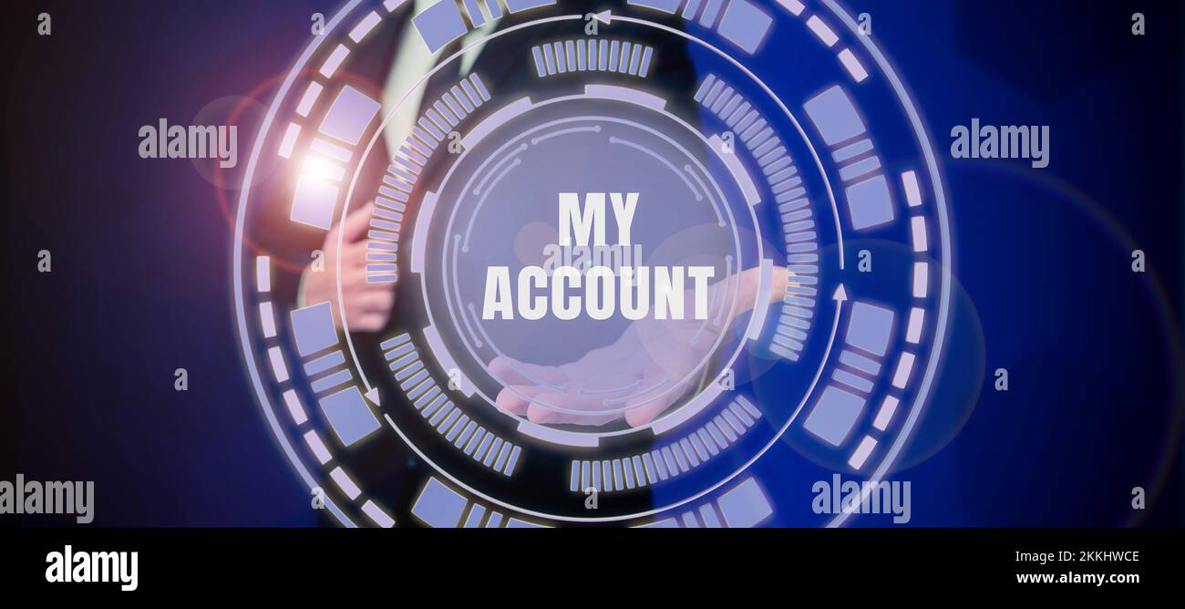 Writing displaying text My Account. Word Written on If something is said to be on someone's or something's account Stock Photo