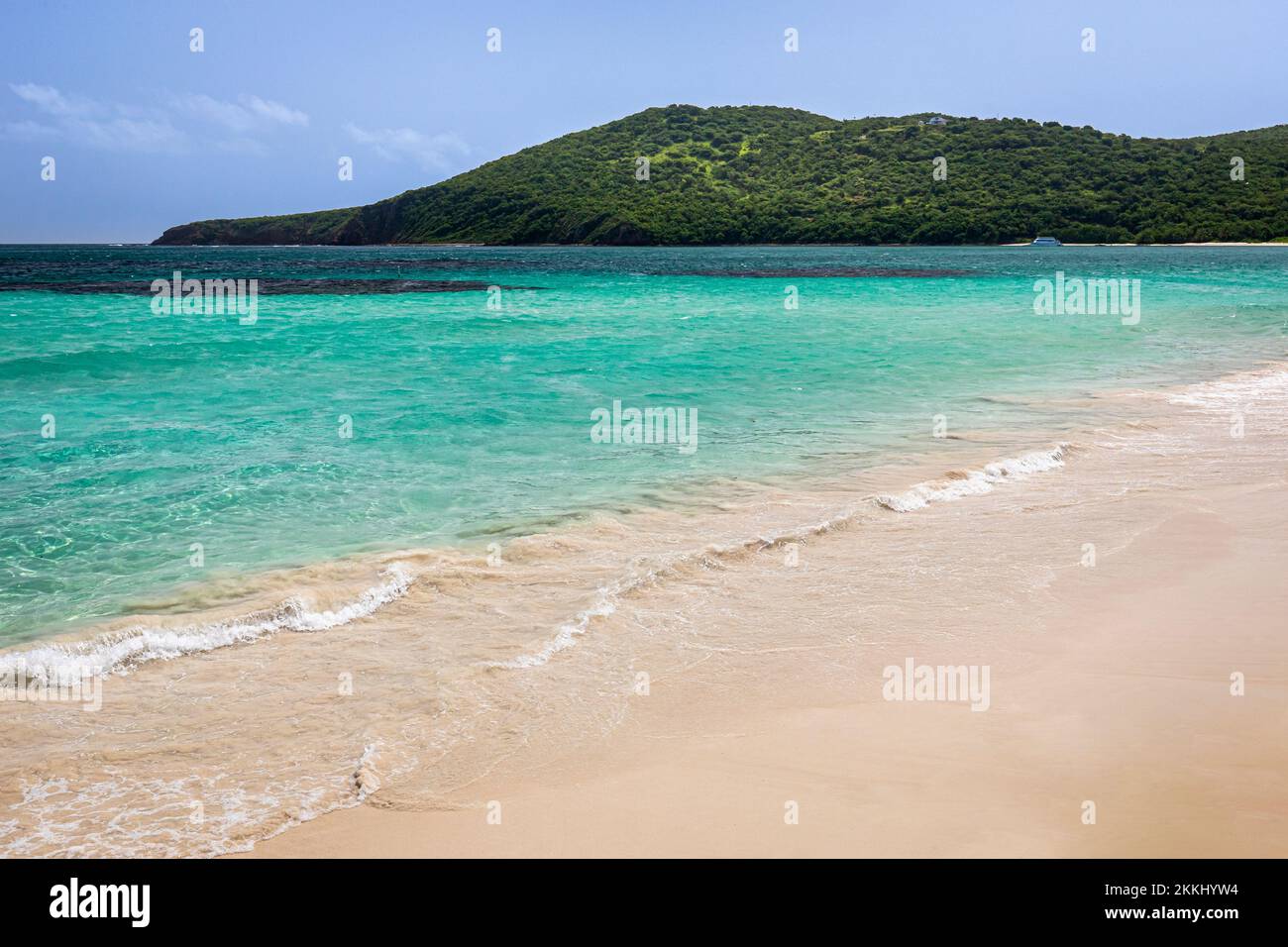Flamenco Beach and its azure water on the tropical Caribbean island of Culebra, Puerto Rico, USA. Stock Photo
