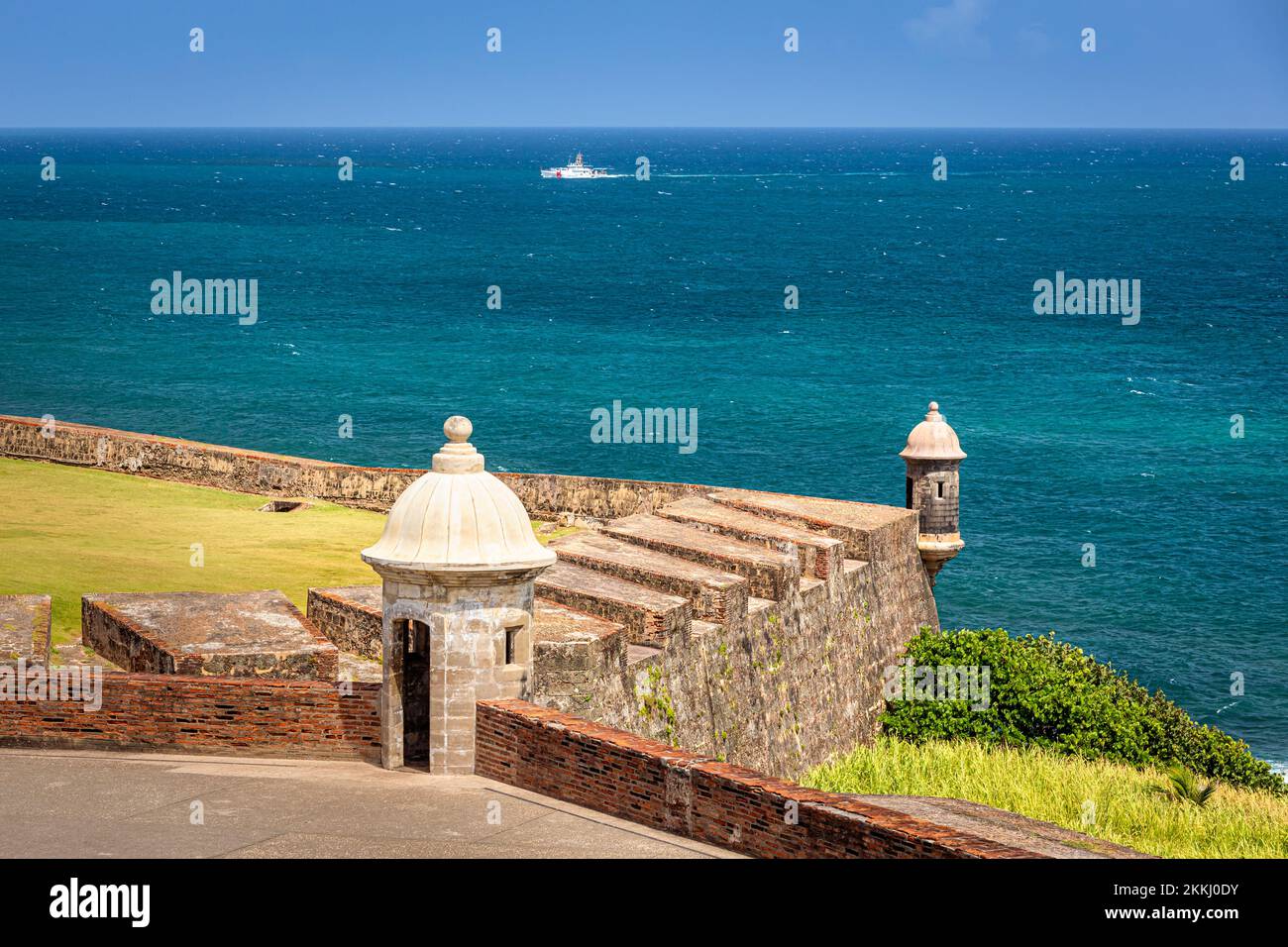 Sentry boxes at the San Cristobal Castle in Old San Juan, on the tropical Caribbean island of Puerto Rico, USA. Stock Photo