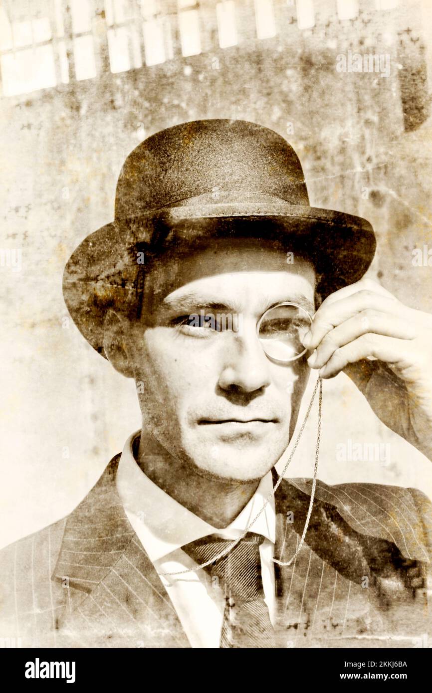 Grunge Sepia Photograph On The Head Of A Old Fashioned Man Wearing grunge-sepia-photograph-on-the-head-of-a-old-fashioned-man-wearing