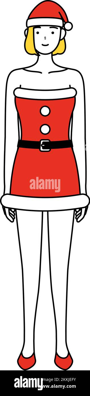 Simple line drawing illustration of a woman dressed as Santa Claus. Stock Vector