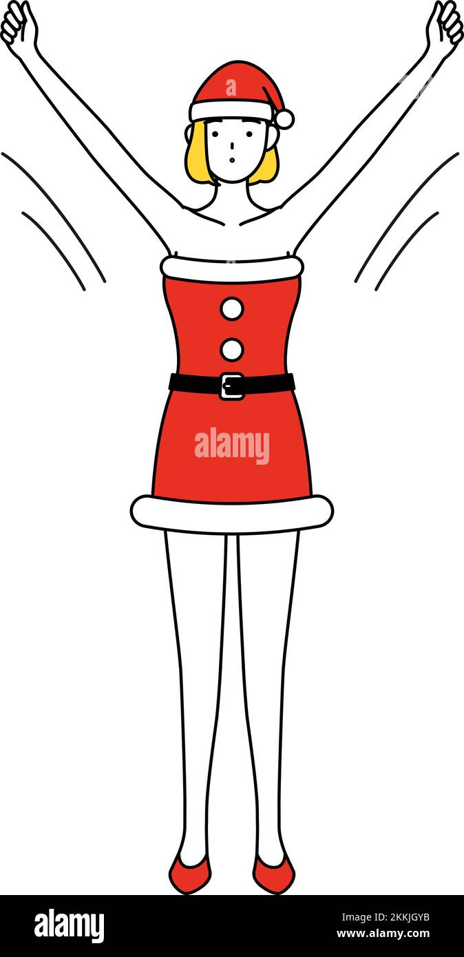 Simple line drawing illustration of a woman dressed as Santa Claus taking a deep breath. Stock Vector