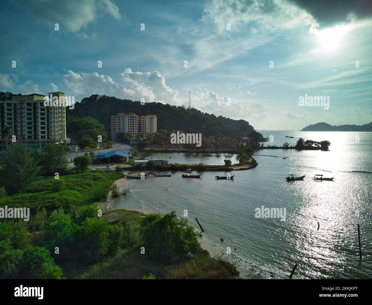 aerial scene of the cloudy evening sky at the beach Stock Photo - Alamy