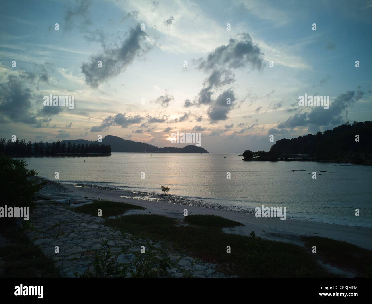 aerial scene of the cloudy evening sky at the beach Stock Photo - Alamy