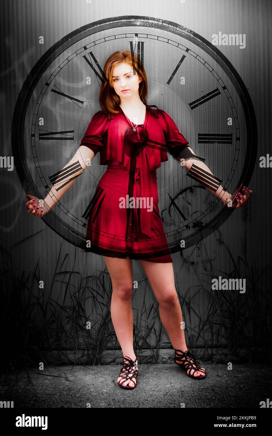 A time keeper holds the clock of fluidity with clocked out numerals and