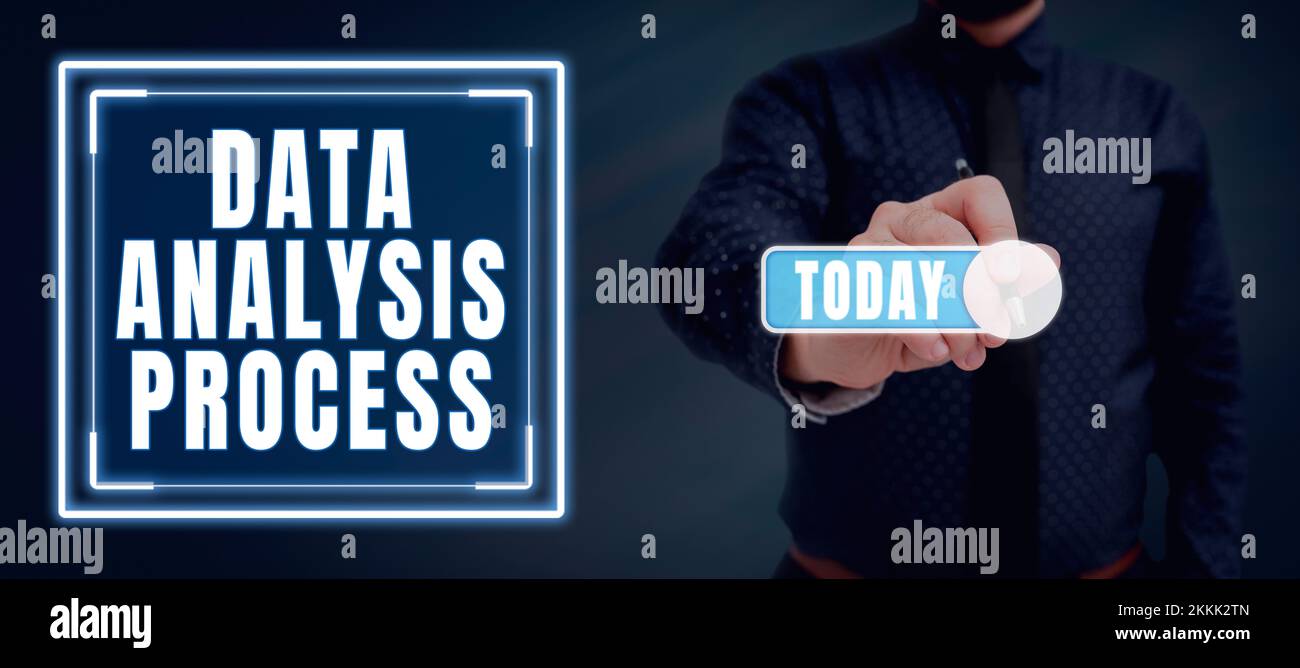 Writing displaying text Data Analysis Process. Business showcase the procedures or techniques in analyzing the data Stock Photo