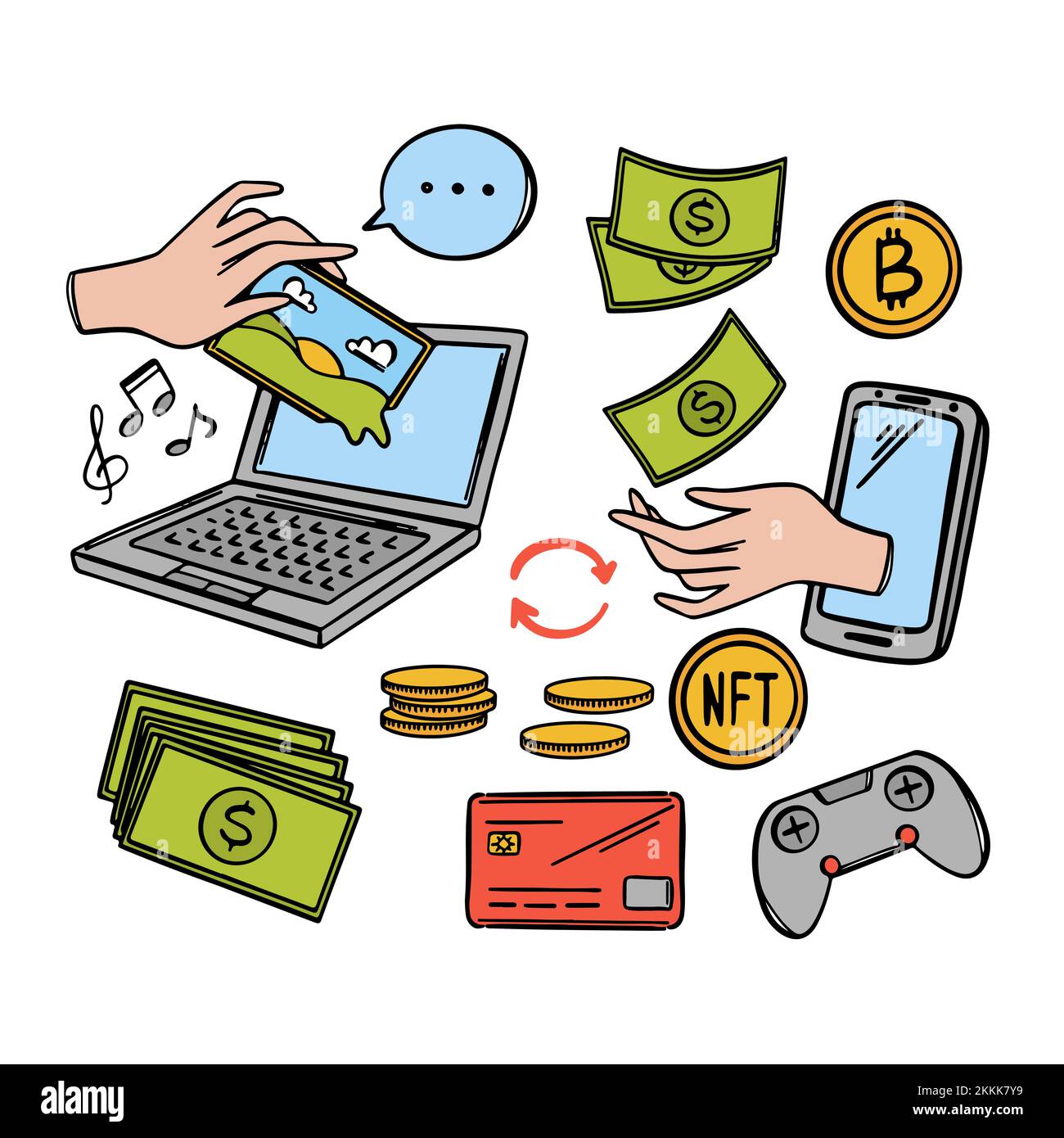 MODERN MARKET OF ARTISTS Online Selling Of Arts And Musical Works For Cryptocurrency Network Technology Crypto Store Internet Marketplace Non-fungible Stock Vector