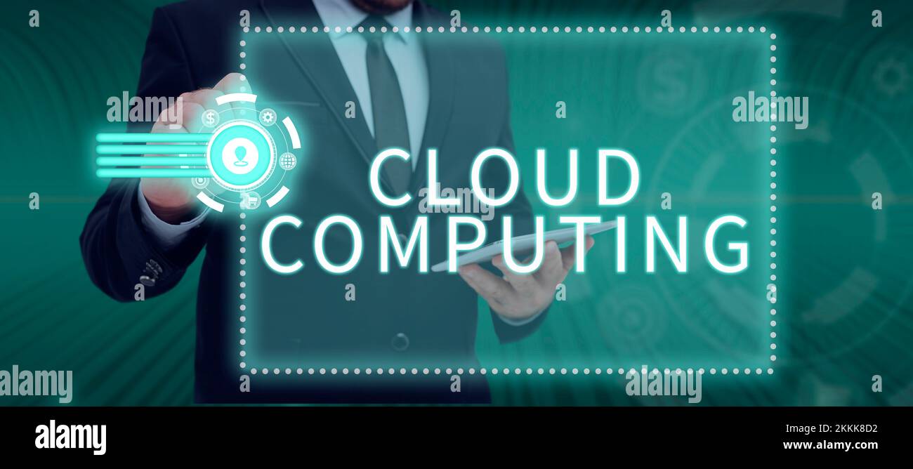 Hand writing sign Cloud Computing. Internet Concept storing and accessing data and programs over the Internet Stock Photo