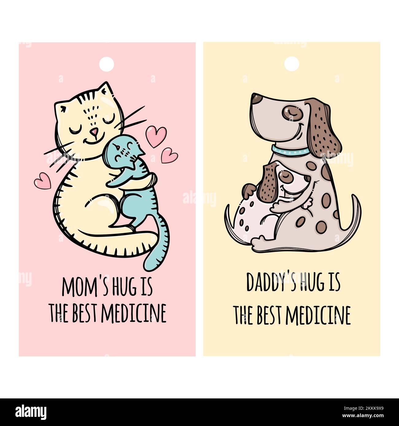 MOTHER DAY PARTY Father Dog Hugs Puppy Son Mother Cat Hugs Her Daughter