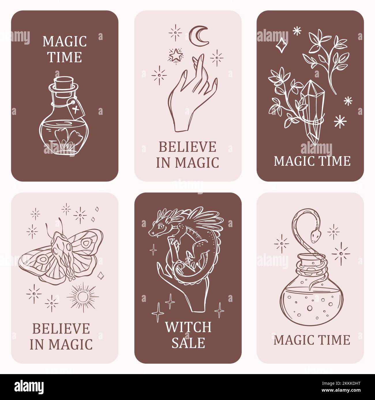 MYSTICAL TEMPLATES Esoteric Occult Astrology Symbol Set Tarot Card Banner Flyer Poster Brochure Sticker Witchcraft Hand Drawn Vector Sketch Halloween Stock Vector