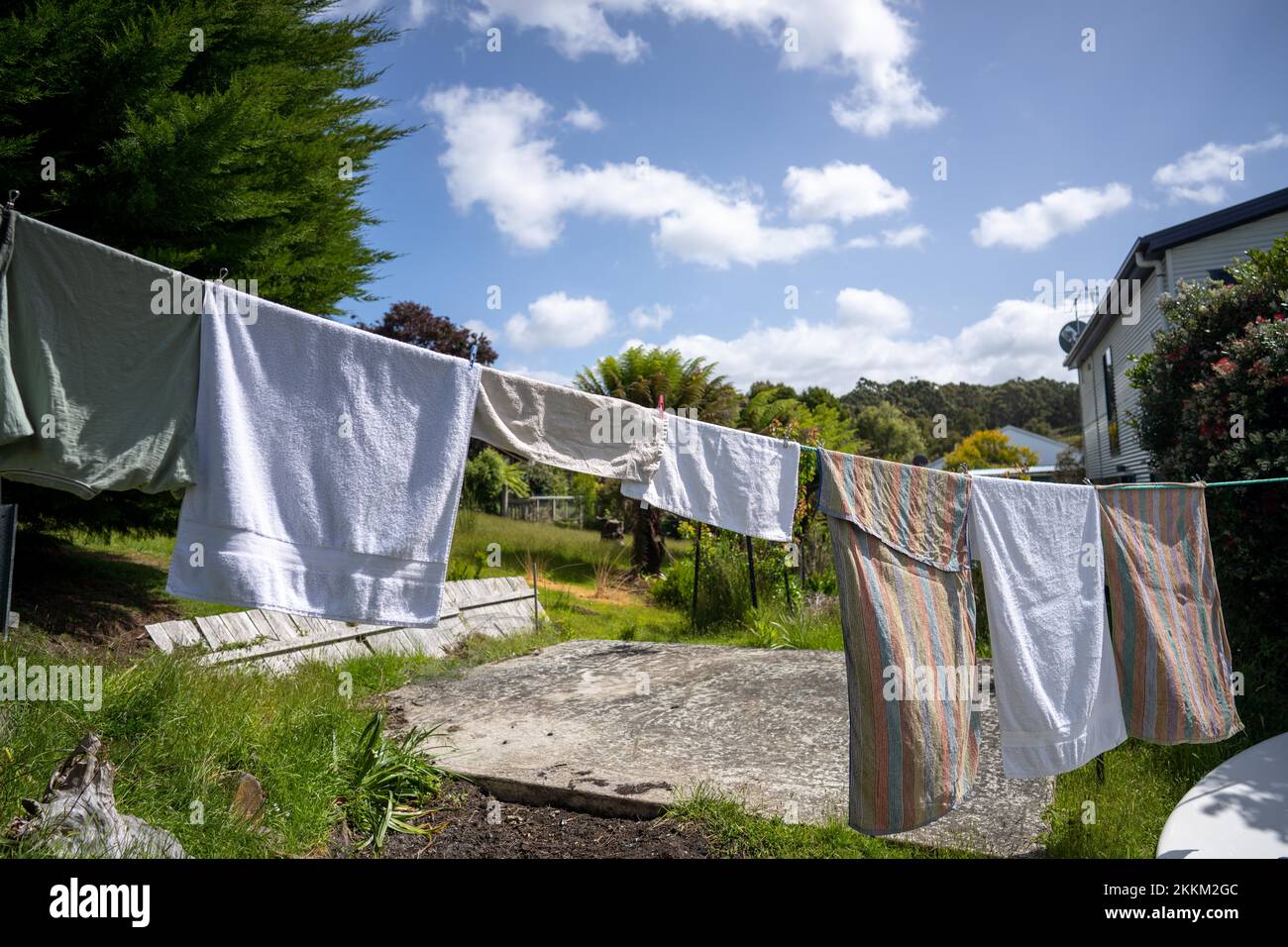 laundry drying outside on a clothes line in australia Stock Photo Alamy