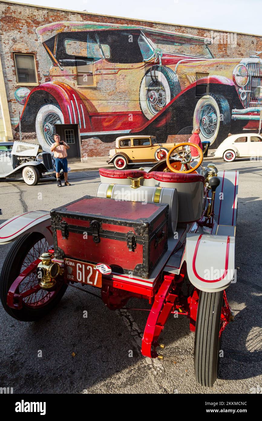 A gray 1912 Auburn Model 30L Speedster on display at a car show in Auburn, Indiana, USA. Stock Photo