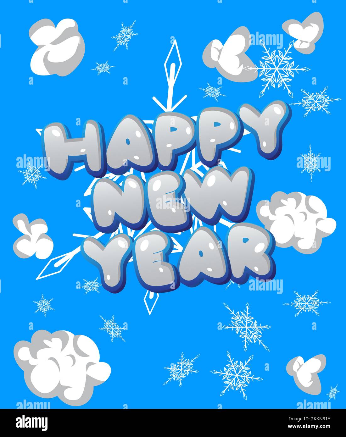 Snowflake background with Happy New Year text. Holiday event poster, Winter, Snow, Christmas banner. Stock Vector