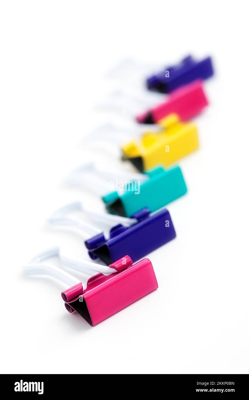 Multicolor binder clips isolated on white background Stock Photo Alamy