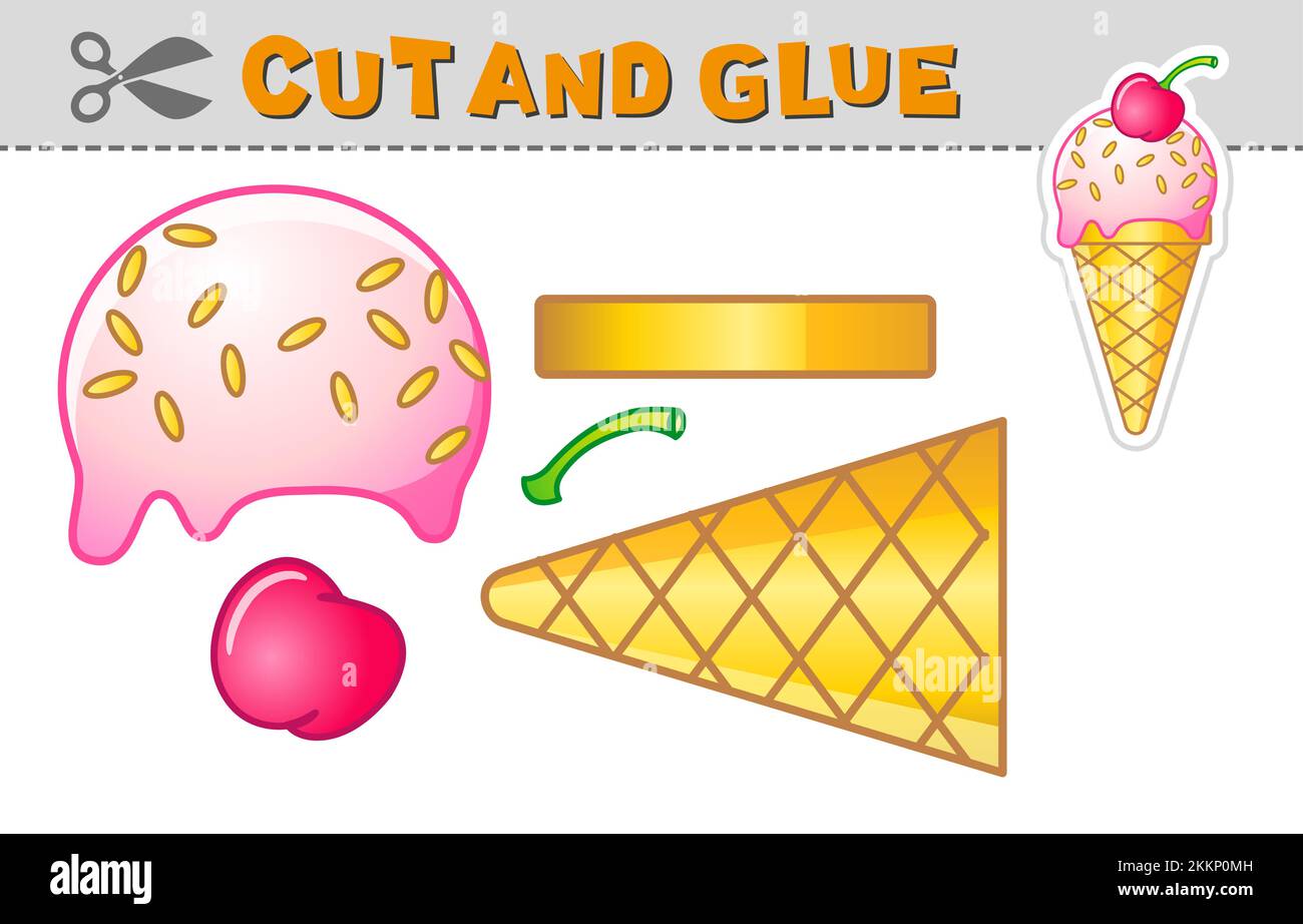 Cut out and glue an ice cream. Vector illustration. Paper applique for