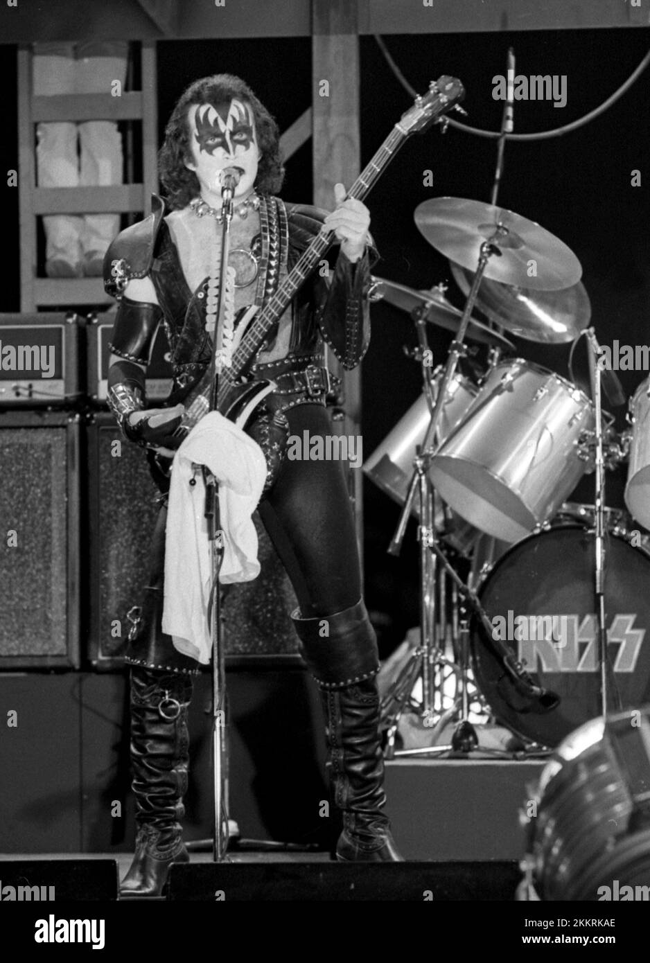 Gene Simmons of Kiss performs in concert during 'The Elder' Album in 1981 Credit Ralph