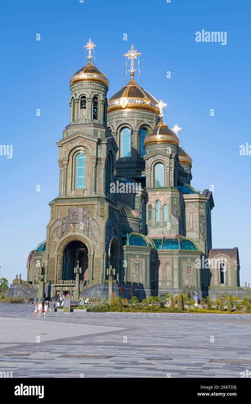 MOSCOW REGION, RUSSIA - AUGUST 18, 2022: The main temple of the Armed Forces of the Russian Federation against the blue cloudless sky on a sunny Augus Stock Photo