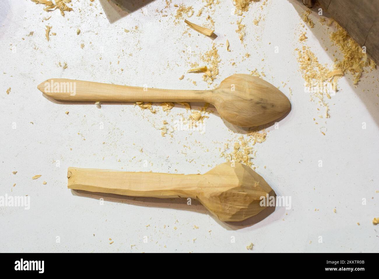 Soup spoon or tablespoon made of wood Stock Photo