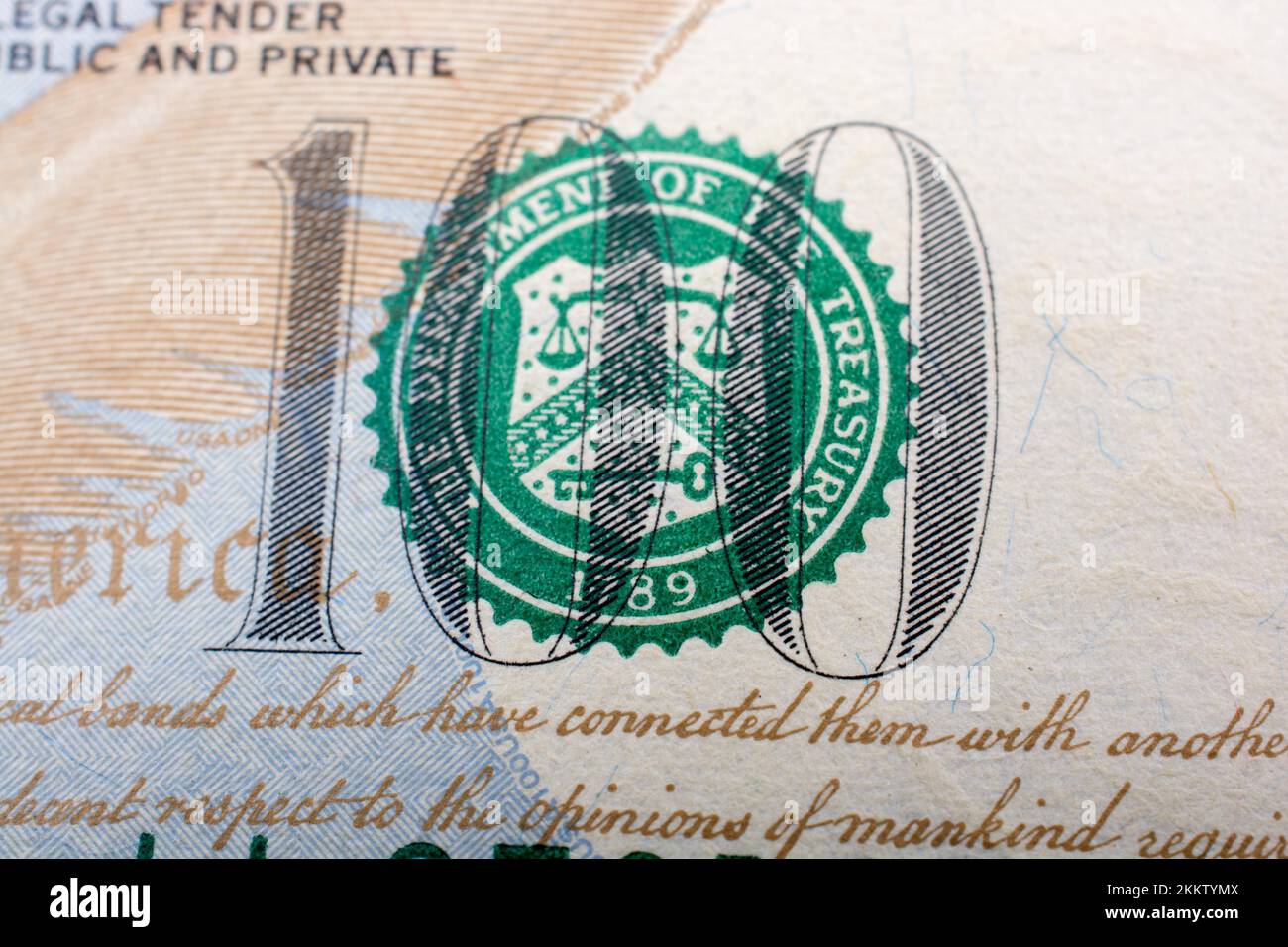 The fragment of 100 dollar bill. Close up Stock Photo - Alamy
