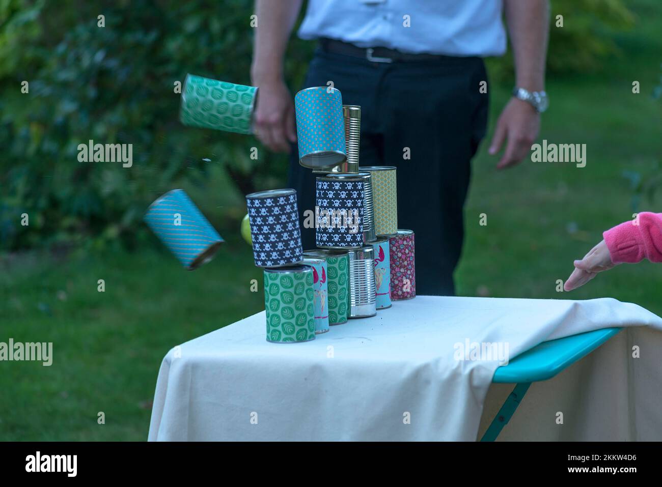 Can throwing at a children's birthday party, Lower Saxony, Germany, Europe Stock Photo