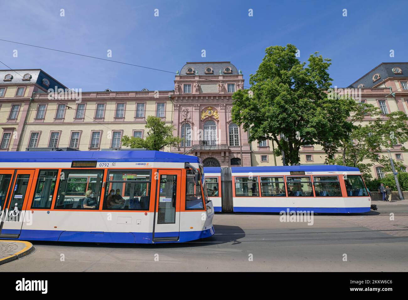 HEAG tramway, Residenzschloss, Marktplatz, Darmstadt, Hesse, Germany, Europe Stock Photo