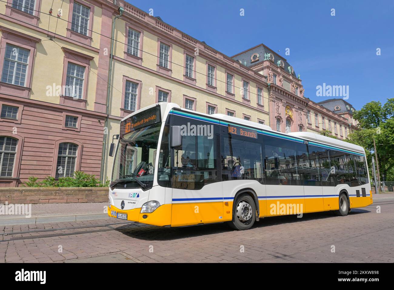Bus, Residenzschloss, Market Square, Darmstadt, Hesse, Germany, Europe Stock Photo