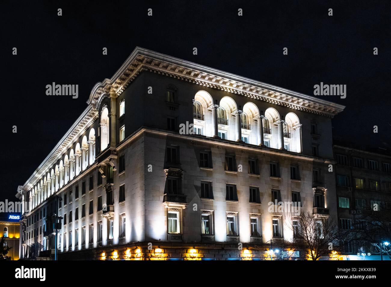 night lights of Sofia city centre architecture, famous buildings ...