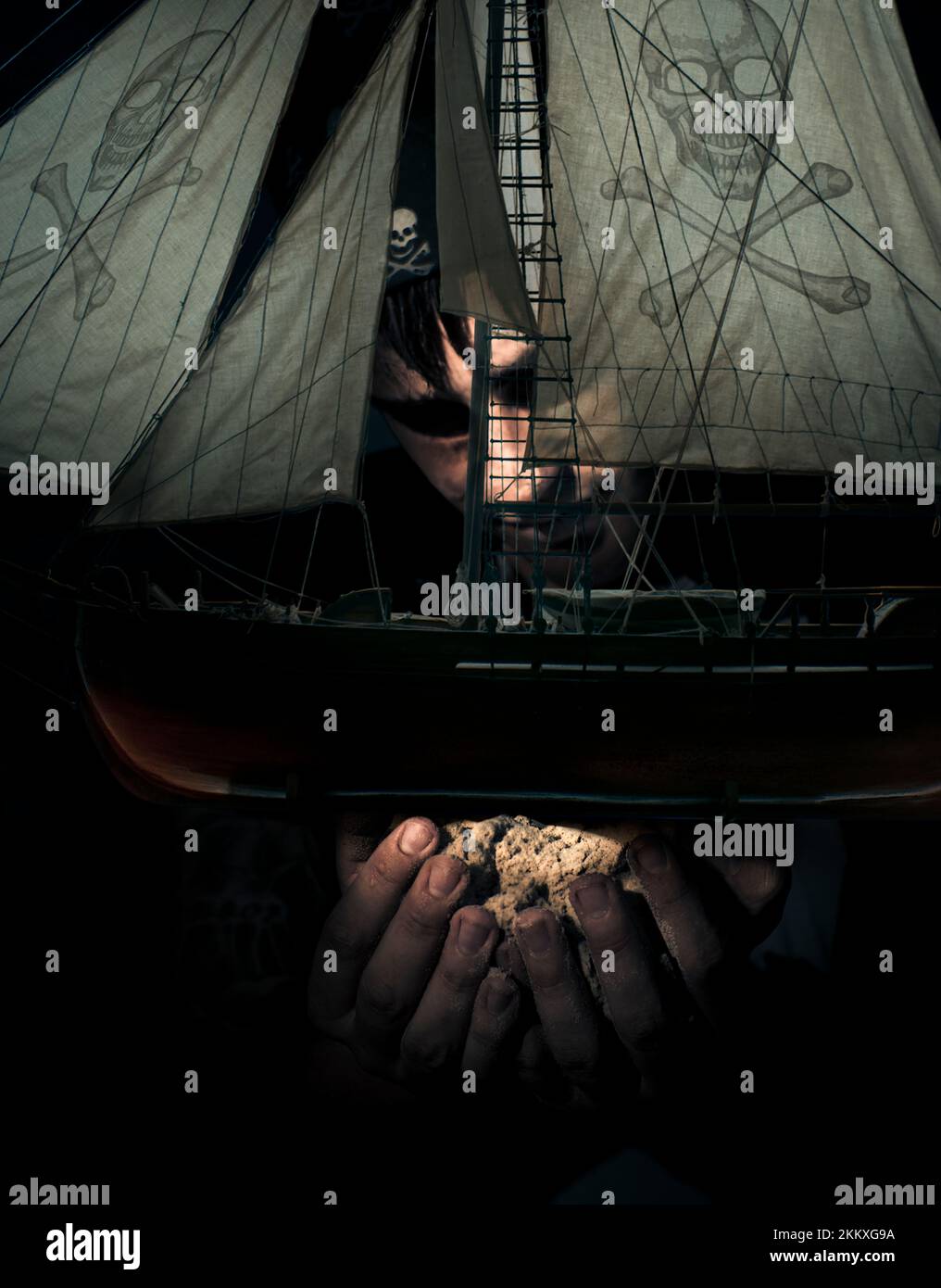 Gigantic Evil Pirate Takes Hold And Captures Another Pirate Ship In Hand  While In The Darkened Sea Of Dead Mans Ocean In A Victory Of Conquest  Concept Stock Photo - Alamy