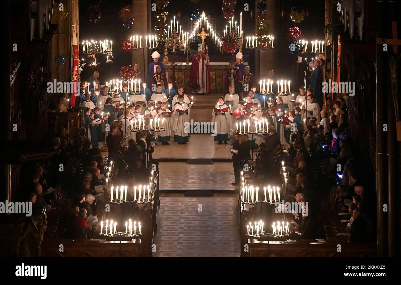 Choristers and clergy take part in a candlelit service and procession 'From Darkness to Light' to mark the beginning of Advent, at Salisbury Cathedral in Salisbury, Britain, November 25, 2022. REUTERS/Toby Melville Stock Photo