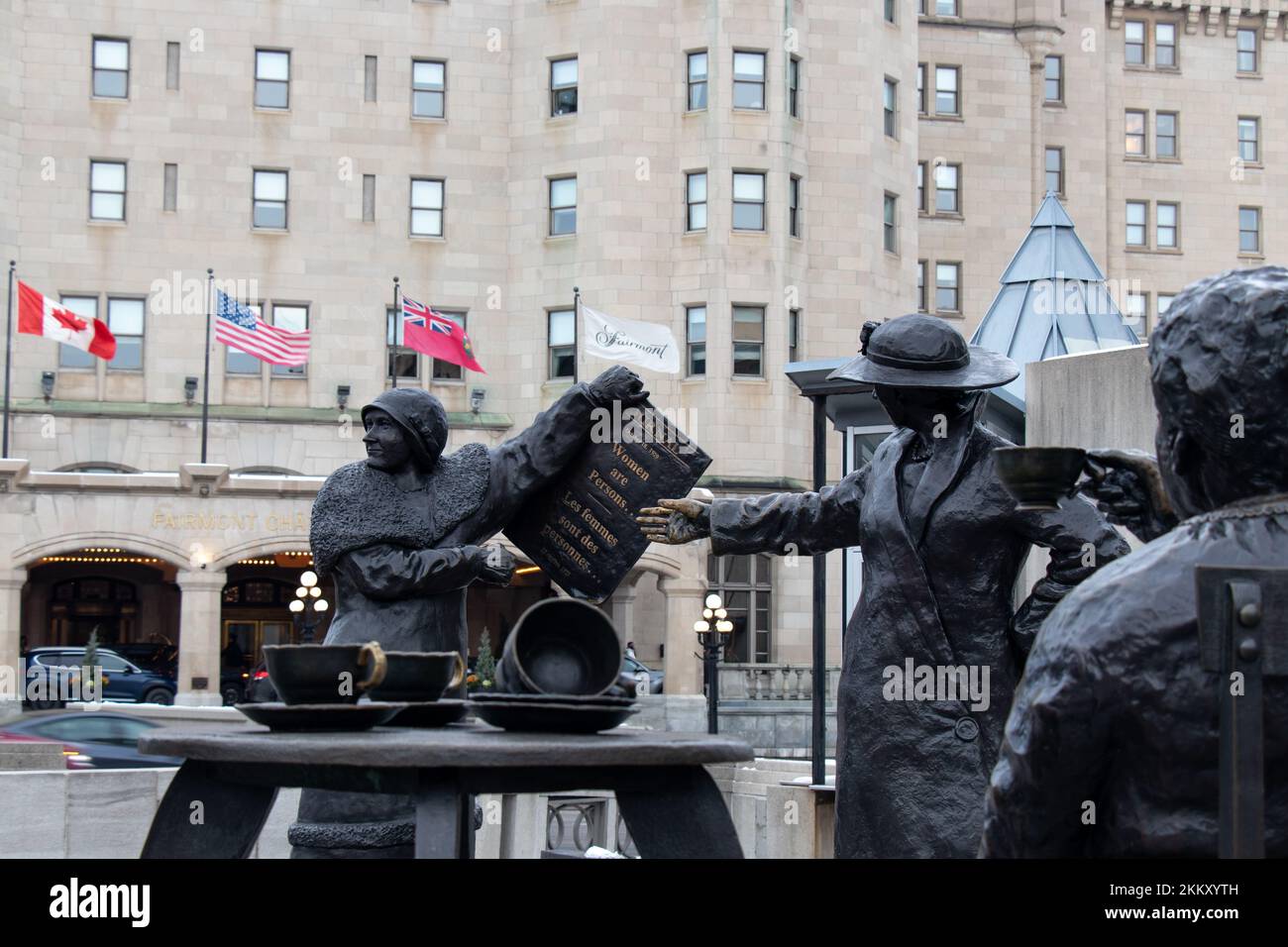 The 'Women Are Persons!' sculpture, a tribute to the Famous Five women who brought a case for women's rights to the highest court in the empire. Stock Photo