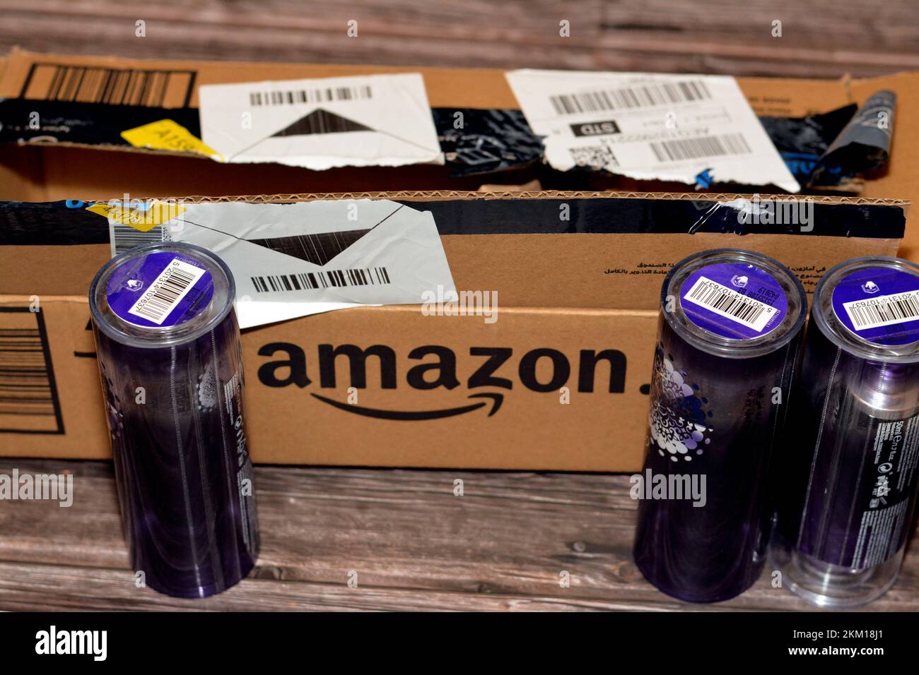 Cairo, Egypt, November 23 2022 Amazon Egypt item delivery carton box