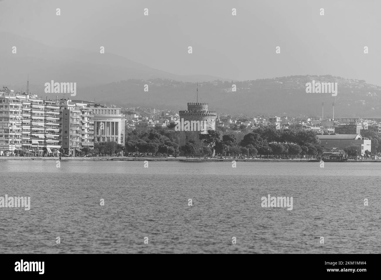 The White tower of Thessaloniki as seen from the city's port Stock Photo