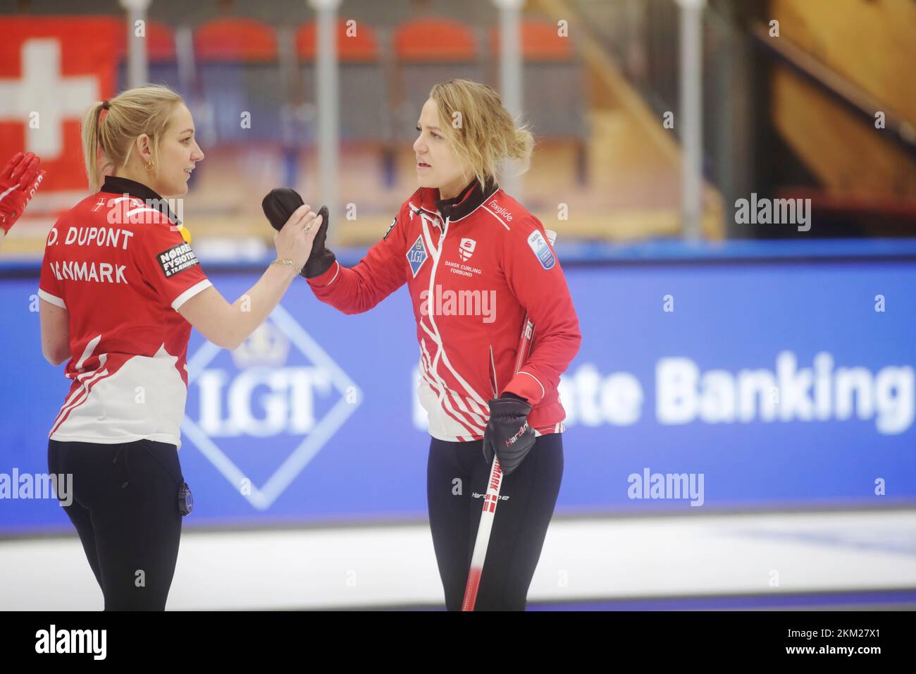 Denmarks skipper Madeleine Dupont (right) and Denise Dupont during the